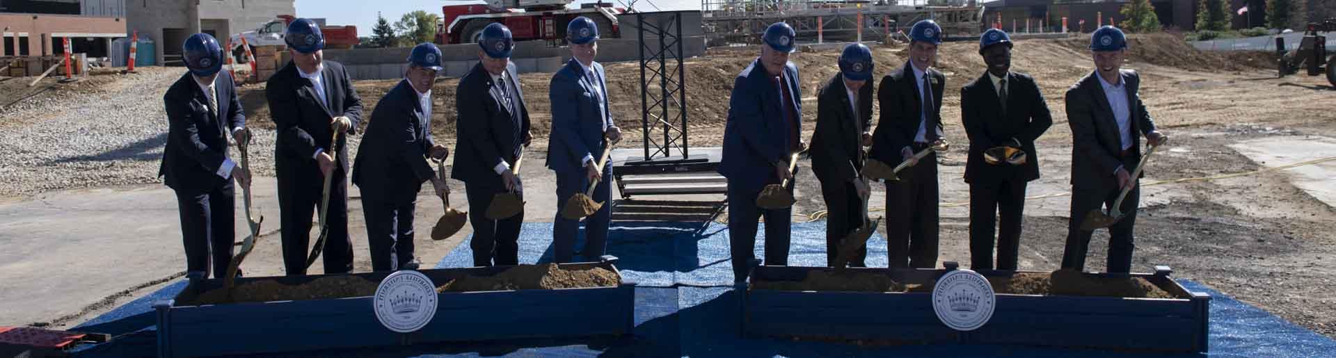 Cedarville faculty and staff break ground on the Lorne C. Scharnberg business building