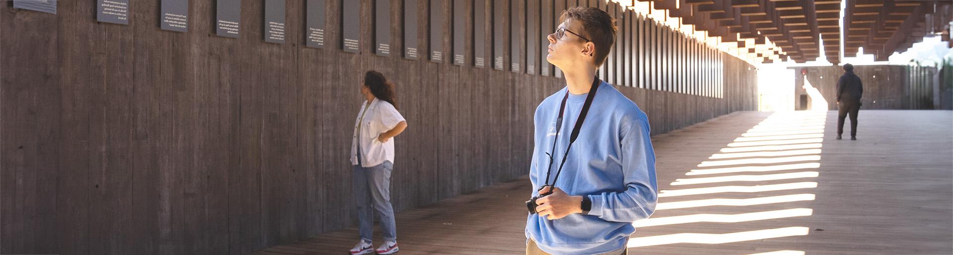 Cedarville University student Luke Smith reflects on the trials of black Americans while touring the National Memorial to Peace and Justice in Montgomery, Alabama.